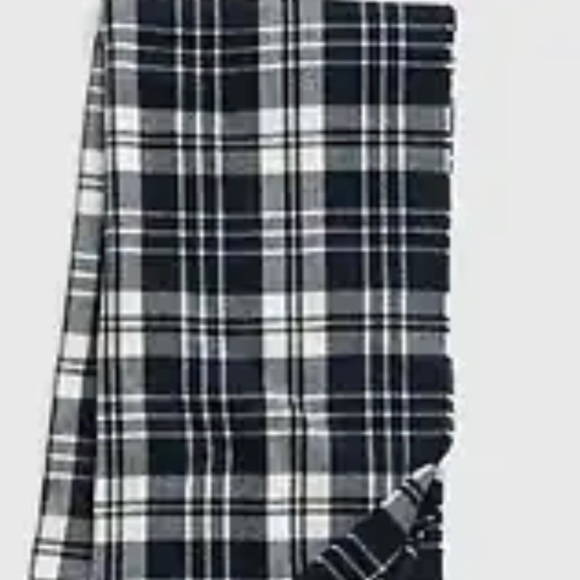 Recycled upcycled plaid scarf navy white plaid fringe edge 20x40” good gift nwt - Picture 2 of 2